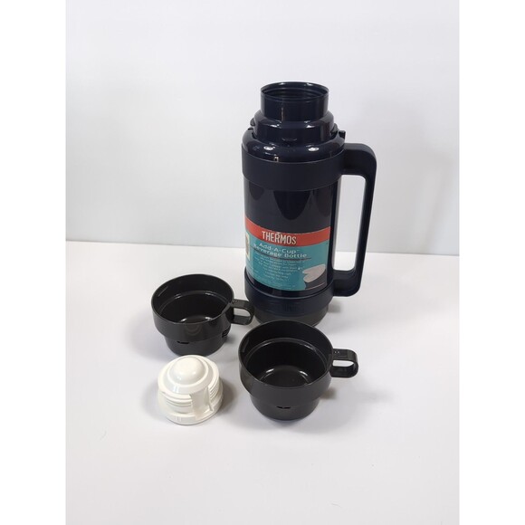 Thermos 35 Oz/ 1 L Add A Cup Beverage Bottle Blue Gray Grey 2 Interlocking Cups - Picture 1 of 11
